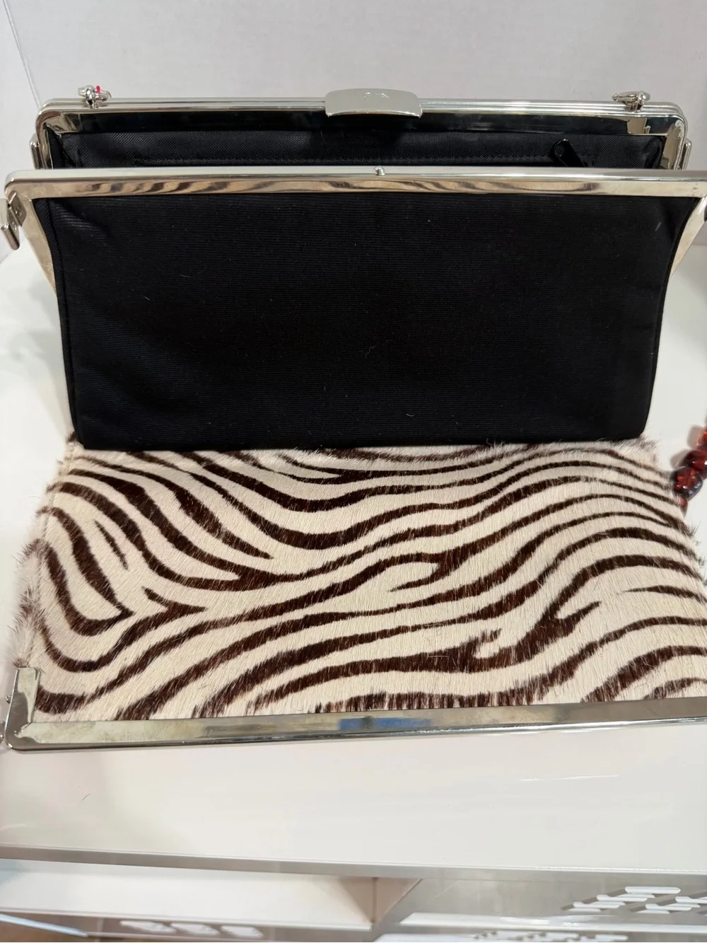 Tallula Tate Red/Zebra Structured Bead-Handle Shoulder Bag